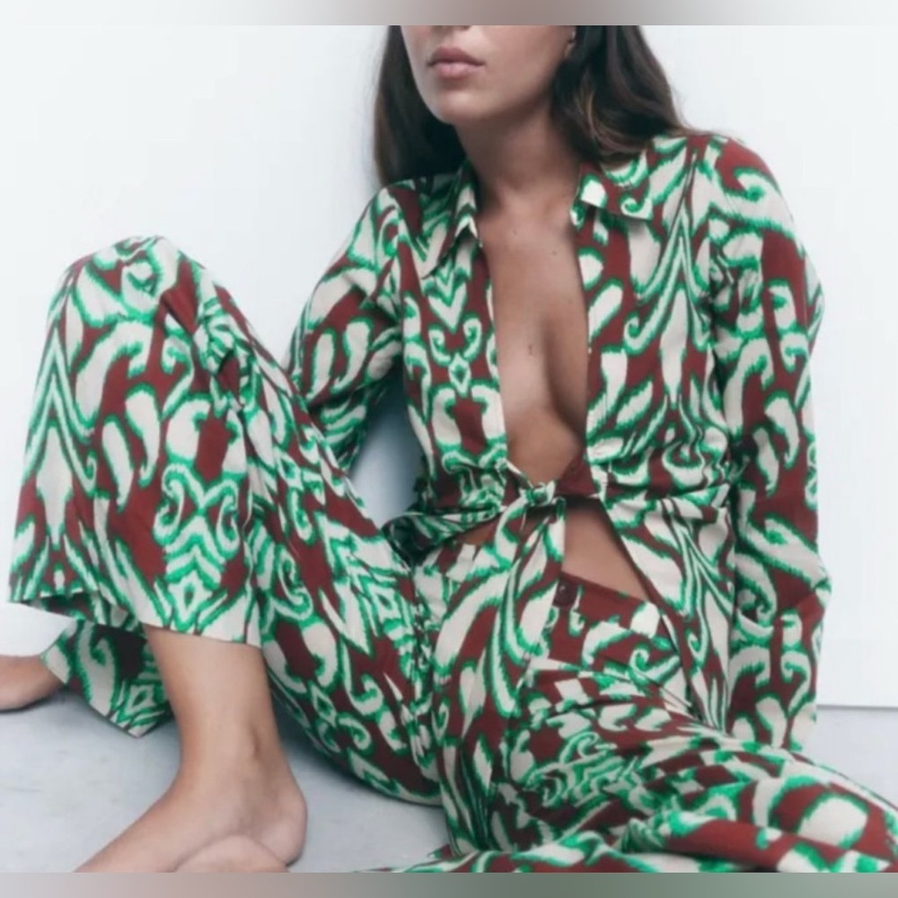 Zara Selena Tie Front Blouse and Matching Cotton Printed Pant